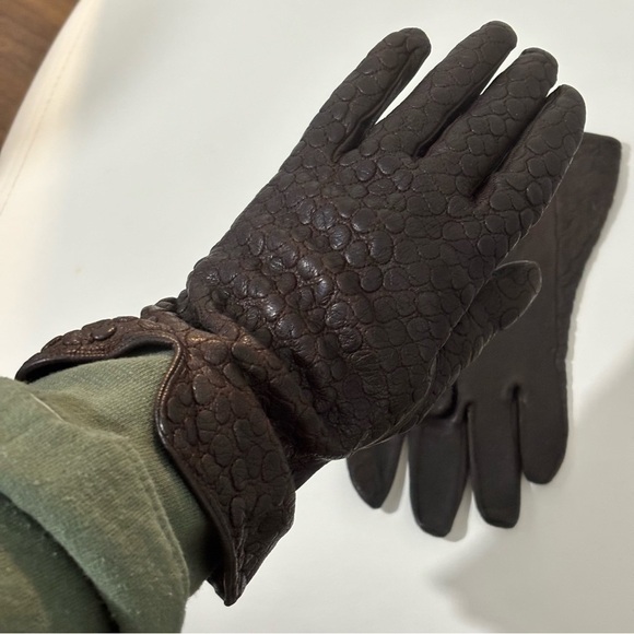 Vintage leather glove croc snake skin embossed size 6.5 - Picture 6 of 7